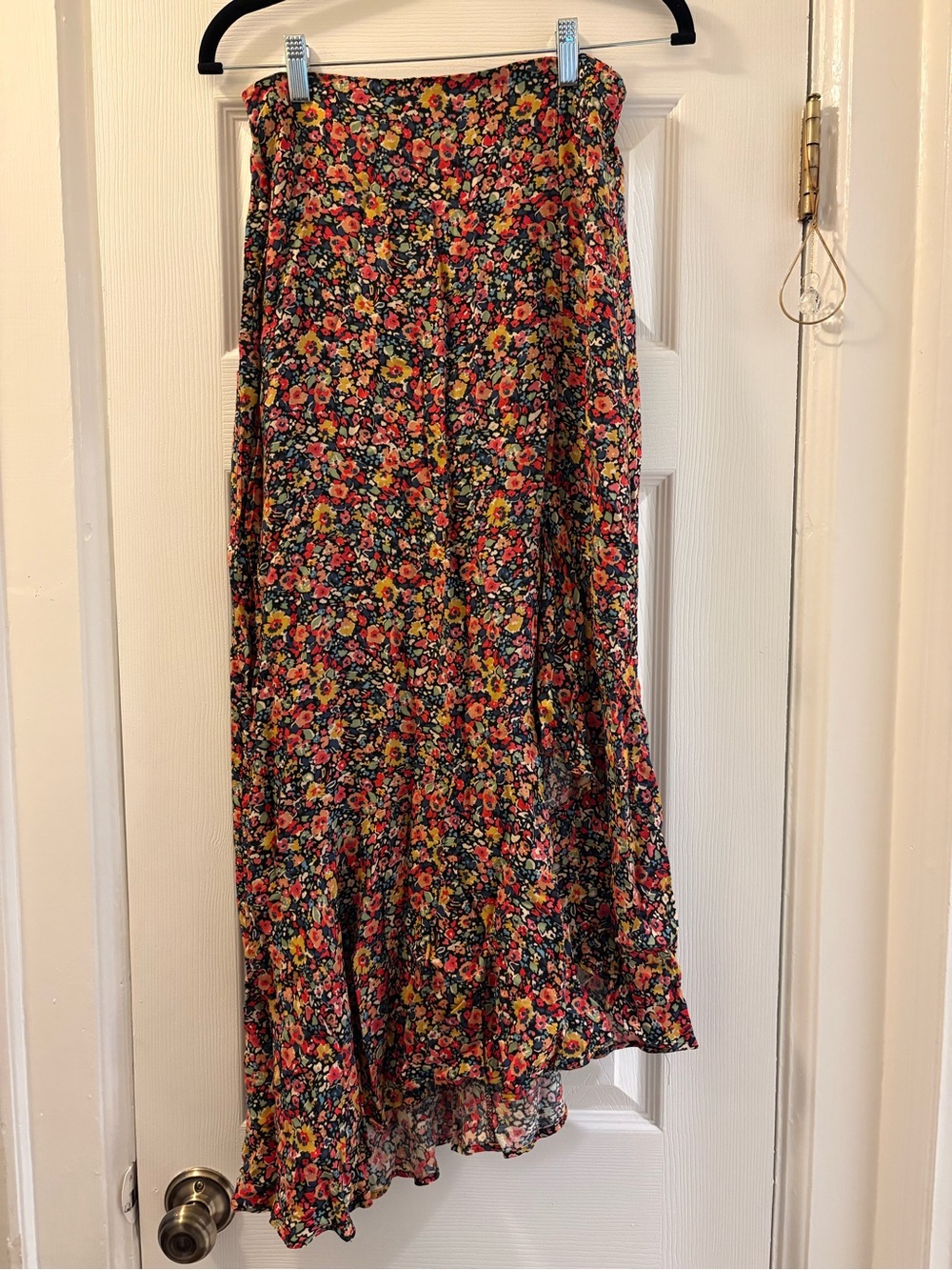 Pull&Bear Floral Maxi Skirt - Black with Red, Yellow, Pink Flowers